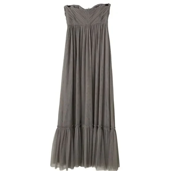 BHLDN Grey Niceties Tiered Tulle Sweetheart Corset Bodice Gown Event Holiday SZ4 - Picture 7 of 16